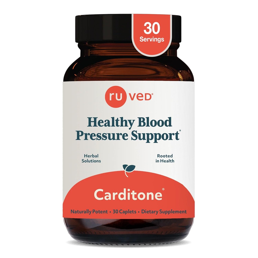 Carditone ruda - Suplemento Natural de Salud del Corazón para Mujeres &amp; Hombres, Fórmula BP, Holistic Heart Support con Rauwolfia, Arjuna, Calcio y Magnesio - 30 Caplets Vegetarian (Pack of 1)