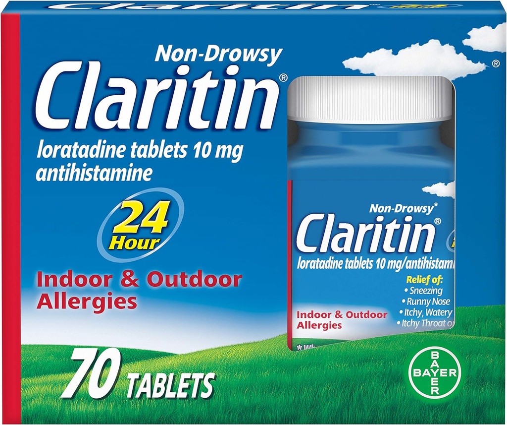 Claritina 24 horas Medicina de la alergia, Relieve de Alergia de la Fuerza de Prescripción No Domicilio, Tabletas de Antihistamina de Loratadina, 70 Condes