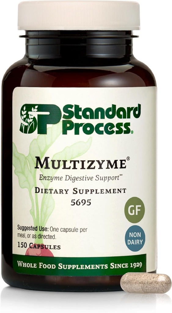 Multizyme de proceso estándar - Pancreatic Enzyme Supplement to Support The Breakdown of Proteins, Carbohydrates & Fats - Digestive Support - Gluten-Free, Non-Dairy & Non-Soy - 150 cápsulas