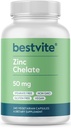 BESTVITE Zinc Chelate 50mg (240 cápsulas vegetarianas) - No Stearates - No Dicalcium Phosphate - Vegan - Non GMO - Gluten Free