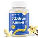 Bovine Colostrum Suplemento Gummies - con 60% IgG, Lactoferrina, Probióticos y Prebióticos para Adultos y Niños, Vanilla Flavor & Sugar Gratis, 90 Gummies