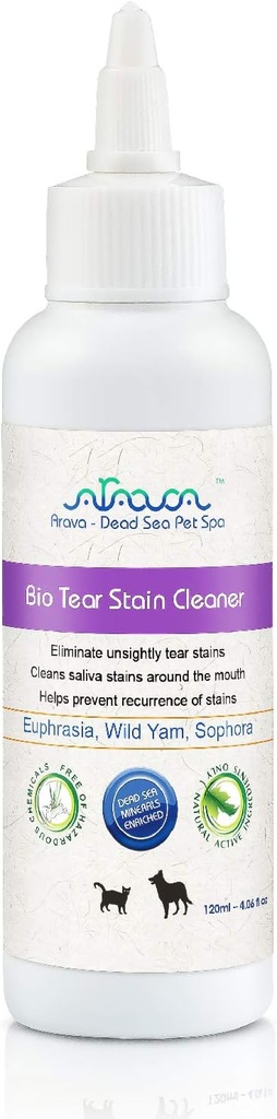 Arava Natural Tear and Stain Remover for Dogs and Cats - Solución efectiva con 26 Minerales del Mar Muerto, Quita y Evita las Estanas Ojo y Saliva