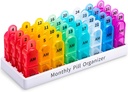 Pill Organizer Monthly 2 Times a Day, 30 Day Pill Organizer AM PM, One Month Pill Box Organizer with Unique Handle Design, 31 Day Travel Midicine Pill Cases Hold to Vitamin, Supplements & Medications