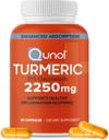 Curcumina Turmérica Qunol con Pepper Negro, 2250mg Extracto Turmérico con Curcuminoides 95%, Suplemento Turmérico de Fuerza Extra, Absorción Mejorada, Suplemento de Apoyo Conjunto, 90 cápsulas vegetarianas