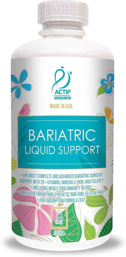 ACTIF Organic Bariatric Liquid Multivitamin con 25+ Vitaminas Orgánicas y Minerales para Cirugía Bariatrica, Fórmula Avanzada - 90 cuenta Pack de