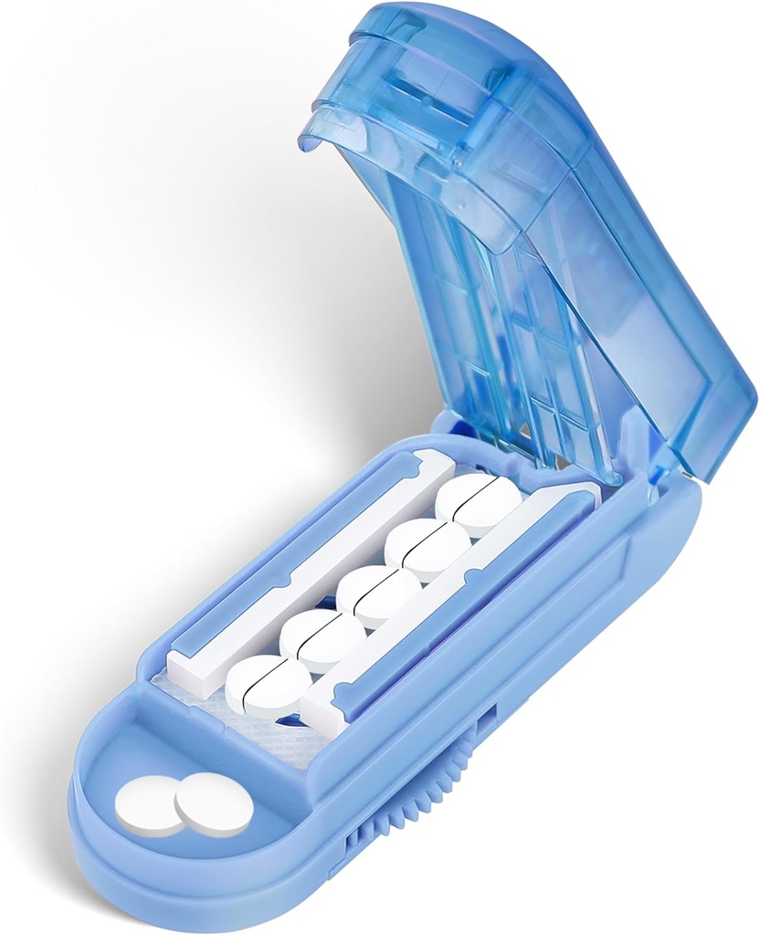 DUBSTAR Pill Cutter Splitter for Small and Tiny Pills, Multiple Pill Cutters for Small or Large Pills, Ajustable Pill Splitter with Centering Device and Blade Guard for Multi Tablets (Pale Blue)