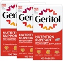 Geritol, Suplemento Multivitamínico, Contiene B-Vitaminas, Antioxidantes, Vitaminas C, E &amp; D e Hierro, 27 Vitaminas y Minerales Esenciales, Sin gluten, No OGM, Sin Dulces Artificiales, 100 Tabletas, 3 Pack