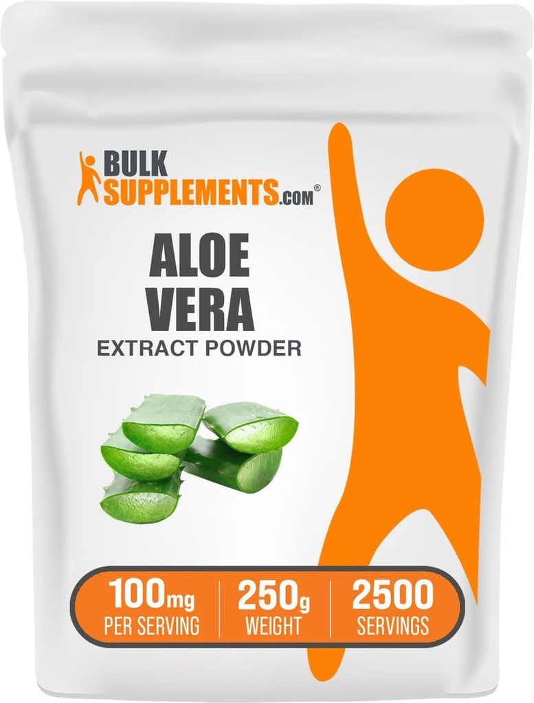 BulkSupplements.com Aloe Vera Extract Powder - Aloe Vera Supplement, Herbal Supplement - Vegan & Gluten Free, 100mg por Serving, 250g (8.8 oz) (Pack of 1)