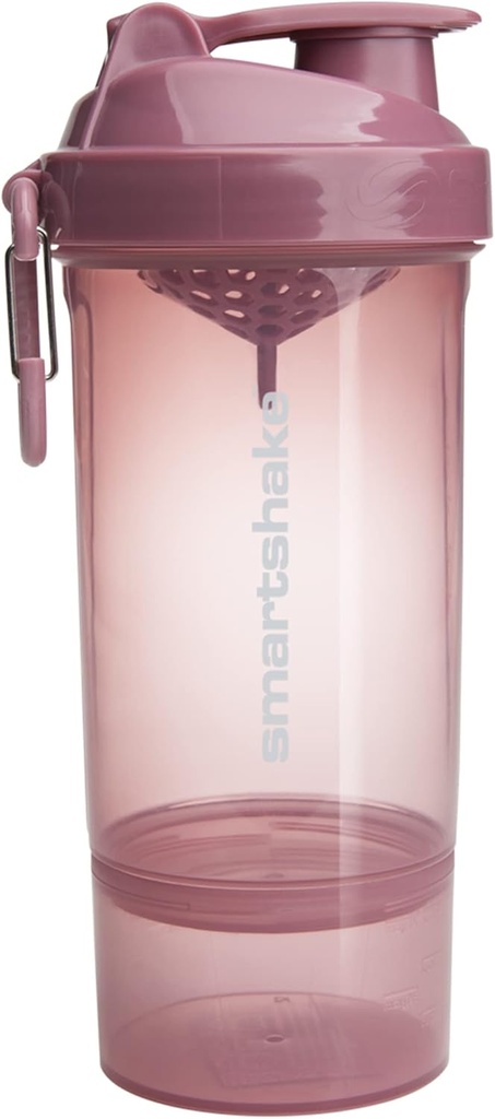 Smartshake O2GO ONE Plastic Protein Shaker Bottle 800 ml  durable 27 oz - Leakproof Screw-on Lid - BPA Gratis – Unisex - Deep Rose