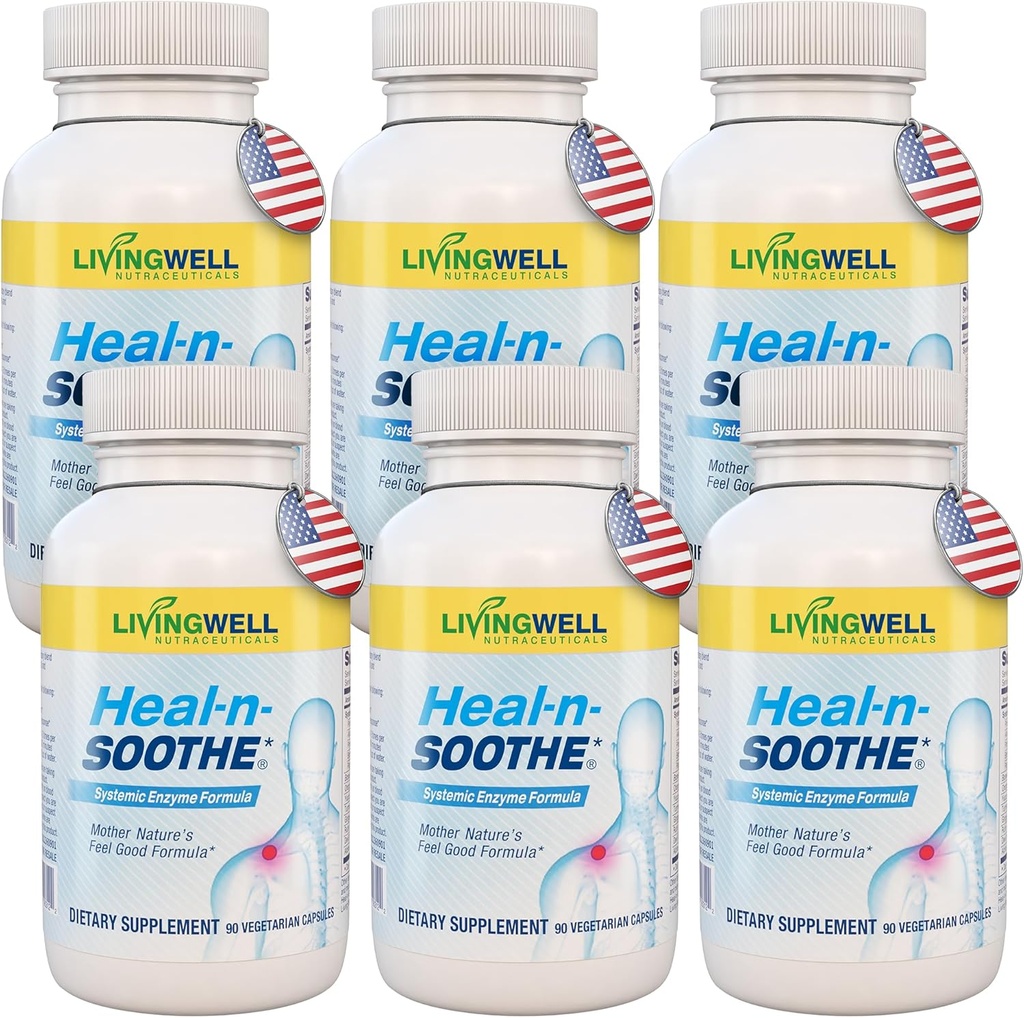 HEAL-N-SOOTHE Joint Support Supplements - Proteolytic Enzymes like Bromelain & Papain, with Boswellia, Turmeric & Ginger- Promotes Protein Digestive Function & Body Defense Wellness- 90 Count (6 Pack)
