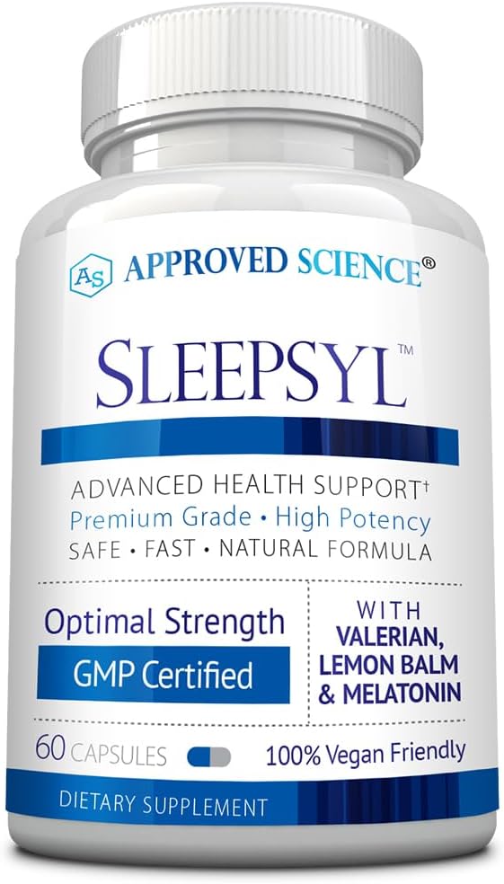 Ciencia aprobada Sleepsyl - Suplemento de sueño - Valerian Root, Lemon Balm, Melatonin, Chamomile, L-Ornithine - Vegan, 60 cápsulas