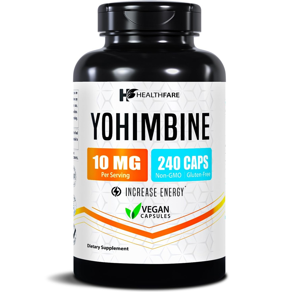 Healthfare Yohimbine HCL 10mg | 240 Vegan Capsules | Maximum Strength Formula | Non-GMO & Gluten-Free | Made in USA