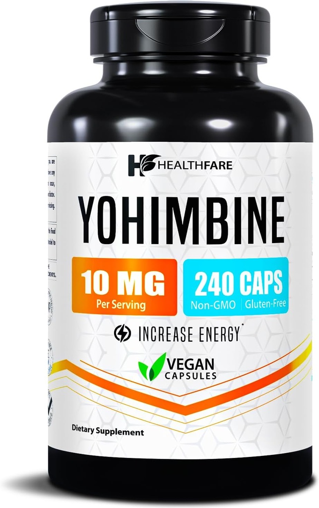Healthfare Yohimbine HCL 10mg  240 Capsules veganos ← Maximum Strength Formula ← No Gluten-Free ← Made in USA