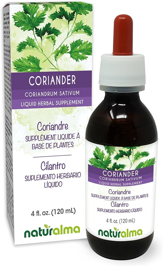 Naturalma Coriander o Cilantro (Coriandrum sativum) Fruta Alcohol-Free Tintura - 4 fl oz Líquido Extracto en gotas - Suplemento Herbal - Vegan