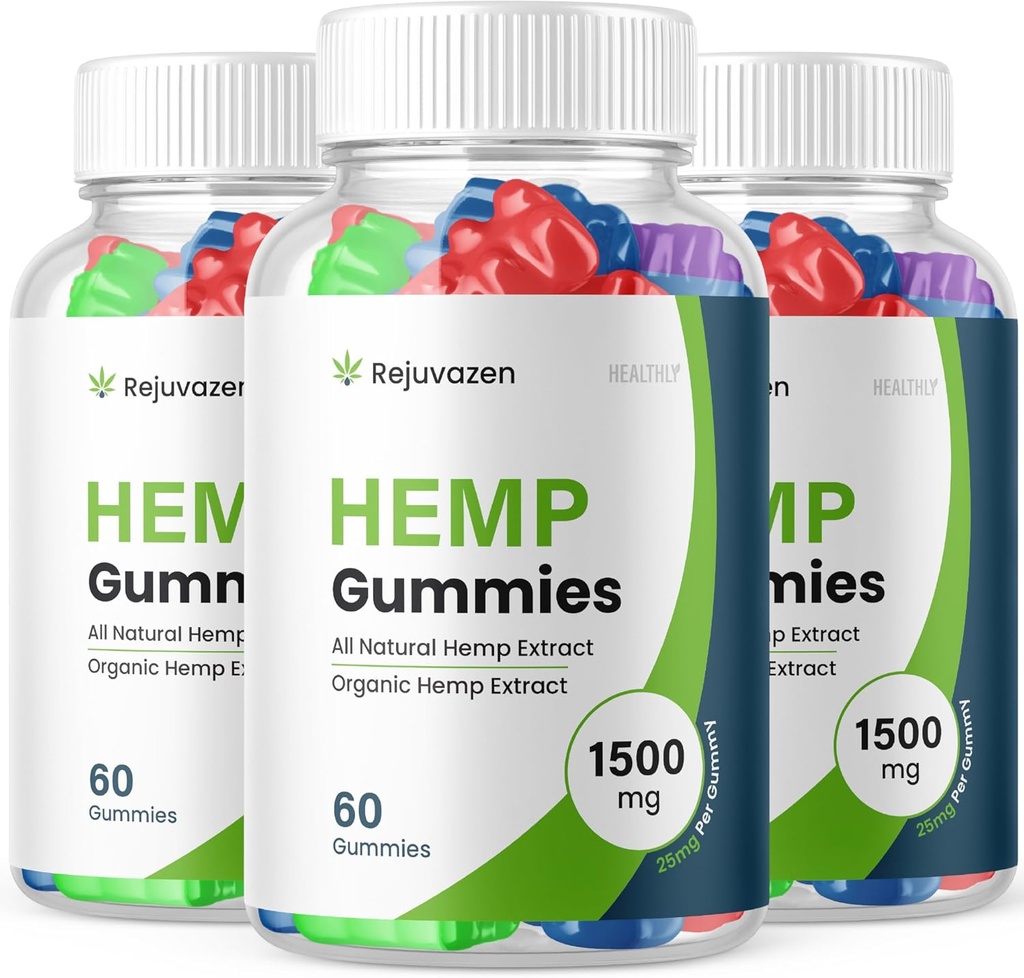 (3 Pack) Rejuvazen Gummies - Fórmula Oficial - Rejuvazen Hemp Gummies Blood Pressure Sugar Fórmula 300mg, Rejuvazen Gummies High Potency Blend Big Size Gummies 25mg Por Gummy 1500mg (180 Gummies)