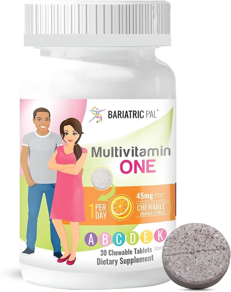 BariatricPal Multivitamina ONE 1 por día! Bariatric Multivitamínico Agrietado con 45 mg de Hierro tóxico Naranja Citrus tóxico Vitamina para Cirugía Bariatrica Pacientes Ø 30 Cuenta (1 Mes de Suministro)