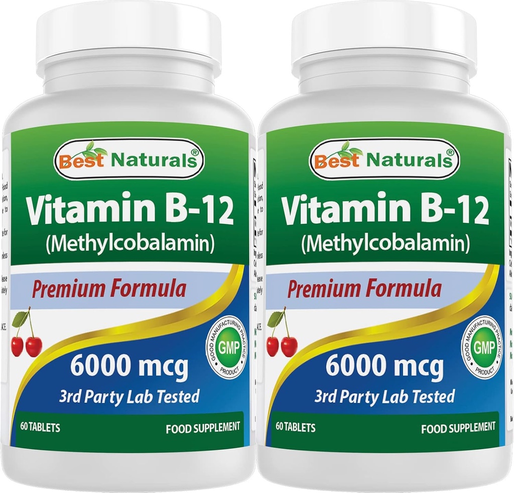 Mejores Naturales Vitamina B-12 como Metilcobalamina (Metil B12), 6000 mcg 60 Tablas sublinguales (60 Cuenta (Pack of 2))