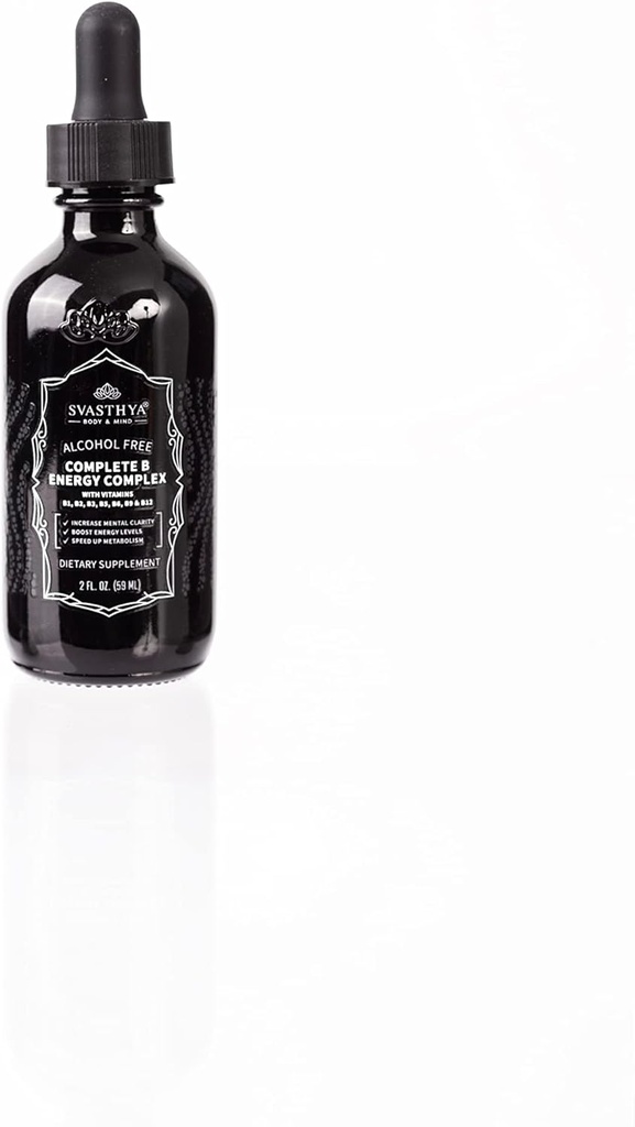 Svasthya Body & Mind B2 D3 Vitamina B Complex Liquid Supplement - All Natural Liquid B Vitamins for Women, Men &amp; Kids - Ultra Potent Drops w/B-6, B-12-5000mcg, Sublingual &amp; Vegan Friendly