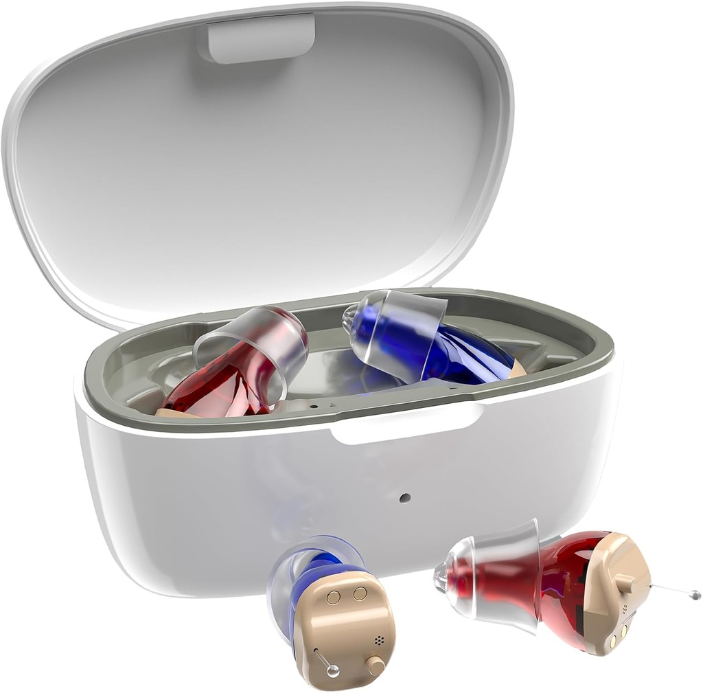 Ayudas auditivas para personas mayores, ayuda auditiva recargable para pérdida auditiva, amplificador auditivo personal con control de volumen y caja de carga magnética portátil, ayudas de cancelación de ruido