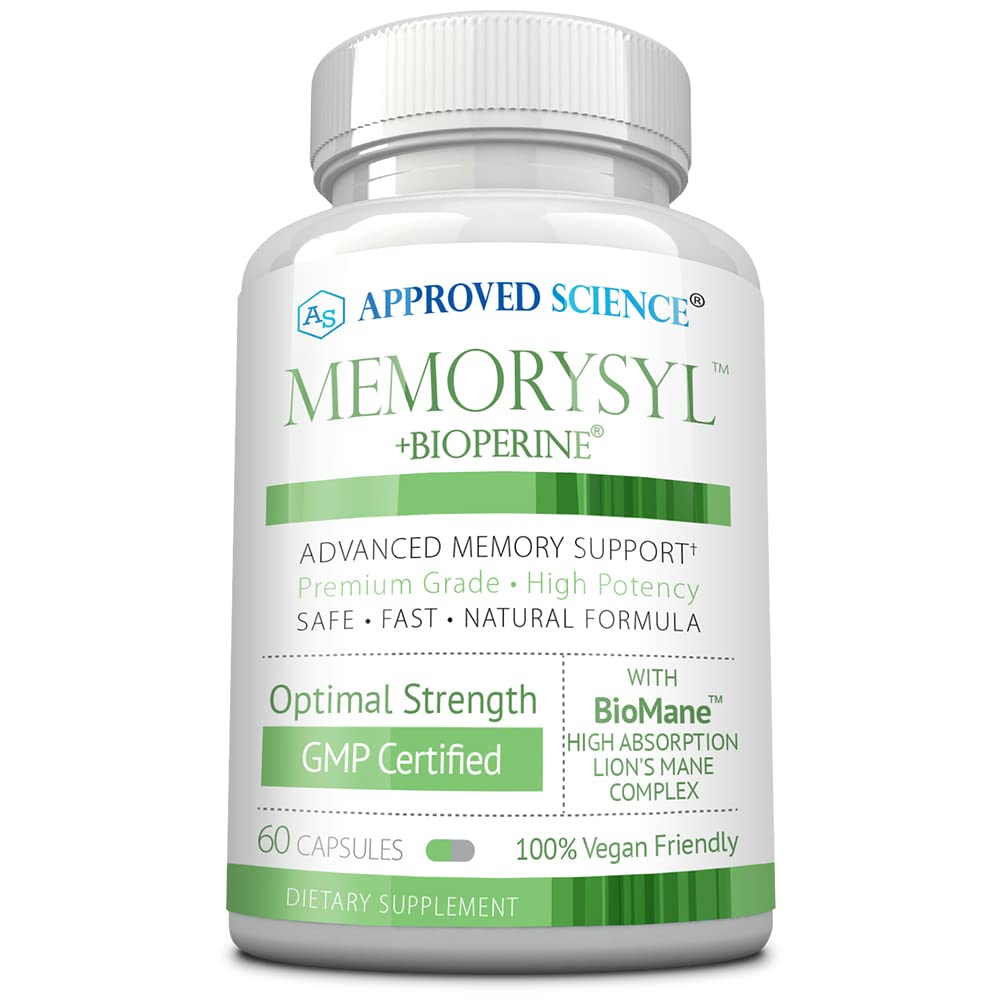 MemorySyl - Suplemento de Boosting de Memoria - Mejorar el enfoque y la concentración - Proteger contra el Decline Cognitivo - con Mane y BioPerine de León - 60 cápsulas - Vegan