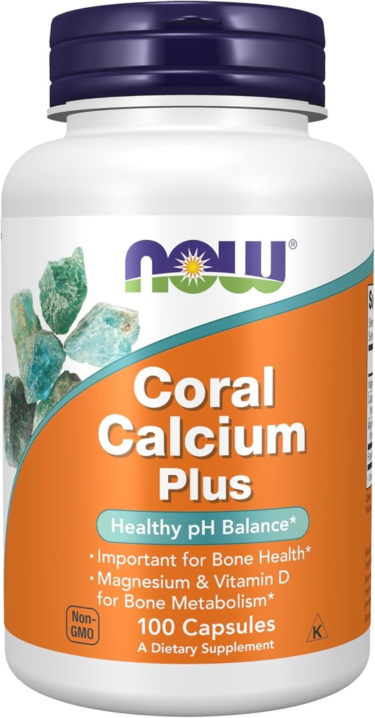 AHORA Suplementos de Alimentos, Calcio de Coral Plus, Salud de Hueso*, Saldo de pH saludable*, 100 cápsulas de Veg