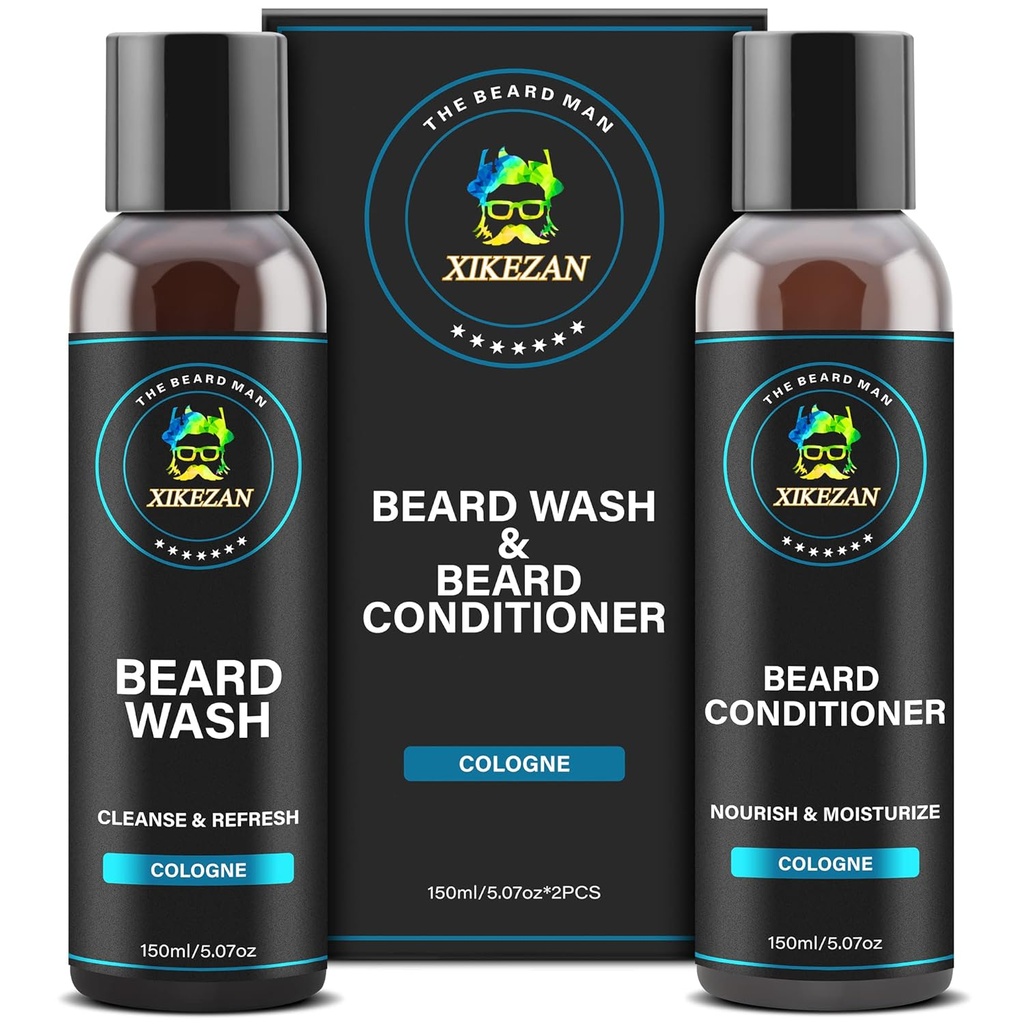 XIKEZAN Beard Wash &amp; Beard Conditioner Natural Softener Set w/Argan & Jojoba Oils Smooths &amp; Strengthenings Christmas Stocking Stuffers Regalos del Día del Padre para Hombres