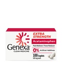 Genexa Clean Acetaminophen 500mg Extra Strength, Dye Free Pain Reliever Fever Reducer, 0% Artificial Additives, Dolor de dolor para adultos, Aliviado, Dolor de espalda, Dolor de artritis menor, 100 Tablets