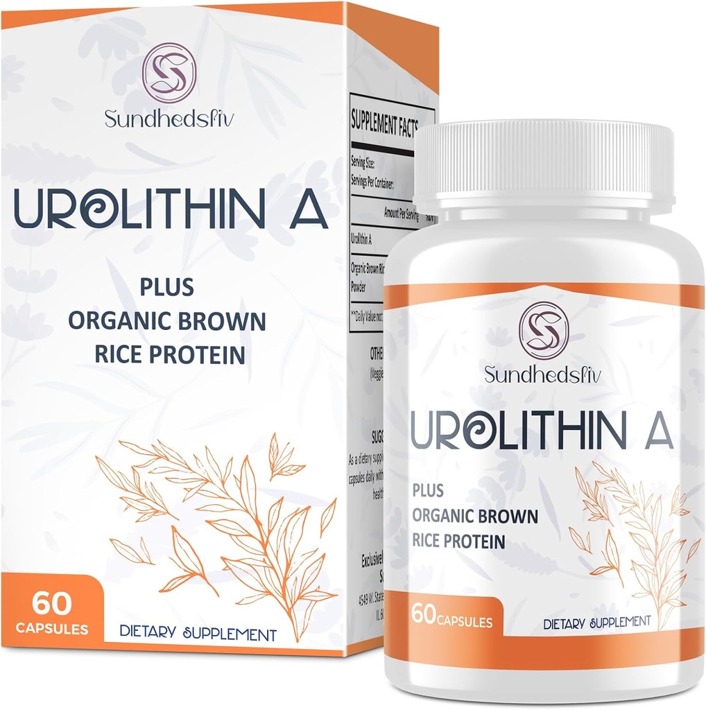 Urolithin A Supplement 1500MG Plus Brown Rice Protein, for Exercise Performance & Mitocondrial Support, Gluten Free, 60 Capsules