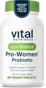 Hyperbiotics Vital Nutrients Pro Women Probiotics for Women ← Vaginal Probiotics for PH Balance TEN Oral Probiotic for Vaginal Health and Urinary Tract Health TEN 6 Targeted Strains Ø 60 Vegan Tablets