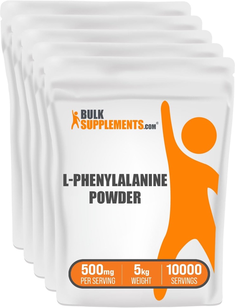 BulkSupplements.com L-Phenylalanine Powder - Phenylalanine Supplement, L-Phenylalanine 500mg - Amino Acids Supplement, Gluten Free, 500mg por Serving, 5kg (11 lbs) (Pack of 5)