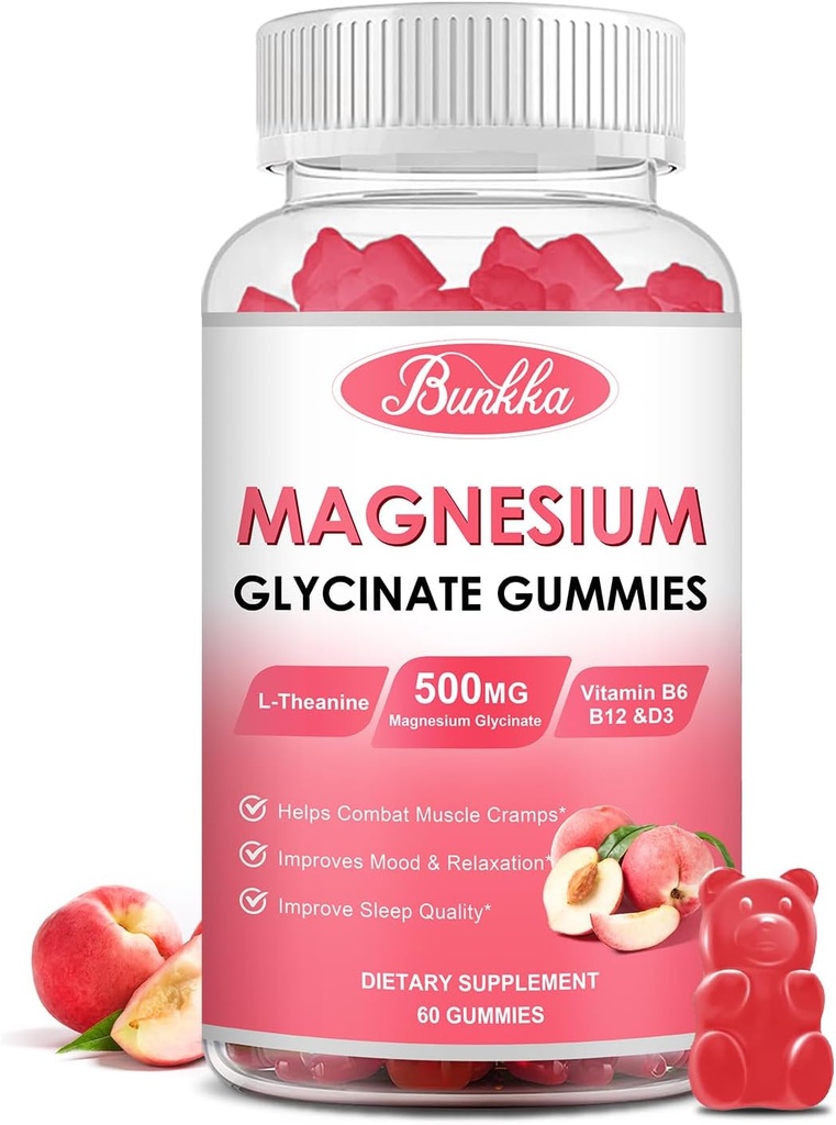 Magnesium Glycinate Gummies - Sugar Gratis, Magnesium Complex Potassium Supplement with Potassium, VitaminD, B6 for Calm, Sleep &amp; Stress Relief for Adults - 60 Peach Gummies