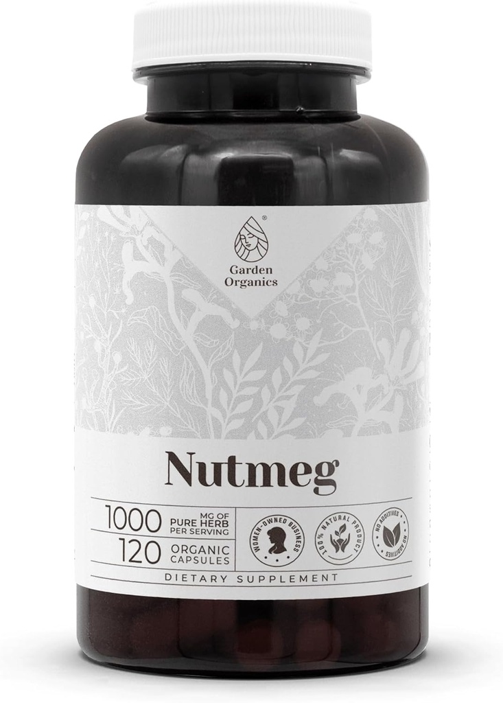Nutmeg 120 Capsules | High-Potency Herbal Dietary Supplements | Made with Vegetable Capsules and Nutmeg (Rou Dou Kou, Myristica Fragrans) Dried Nut (120 Count)