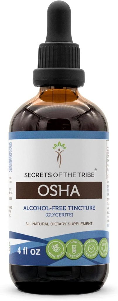 Secretos de la tribu OSHA Extracto líquido libre de alcohol, OSHA (Ligusticum porteri) Dried Root 4 FL OZ