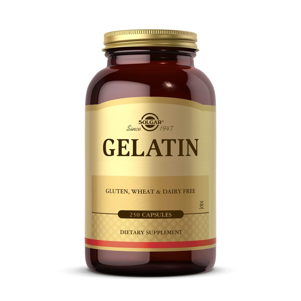 Solgar Gelatin 1680 mg, 250 cápsulas - Gelatina natural - Soportes Bono, Salud de la piel conjunta - Gluten Gratis, Dairy Gratis - 83 Servimientos