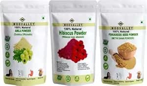 Combo orgánica Dried Amla, Hibiscus y Methi (Fenugreek) Powder (Cada 100 Gram/3.5 Ounce) Hyllanthus Emblica Hibiscus Rosa-Sinensis Trigonella Foenum-Graecum