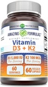 Amazing Formulas Vitamin D3 5000 IU with Vitamin K2 100 mcg | D3 + K2 Complex Supplement | Veggie Capsules | Non-GMO | Gluten Free | Made in USA (60 Count)