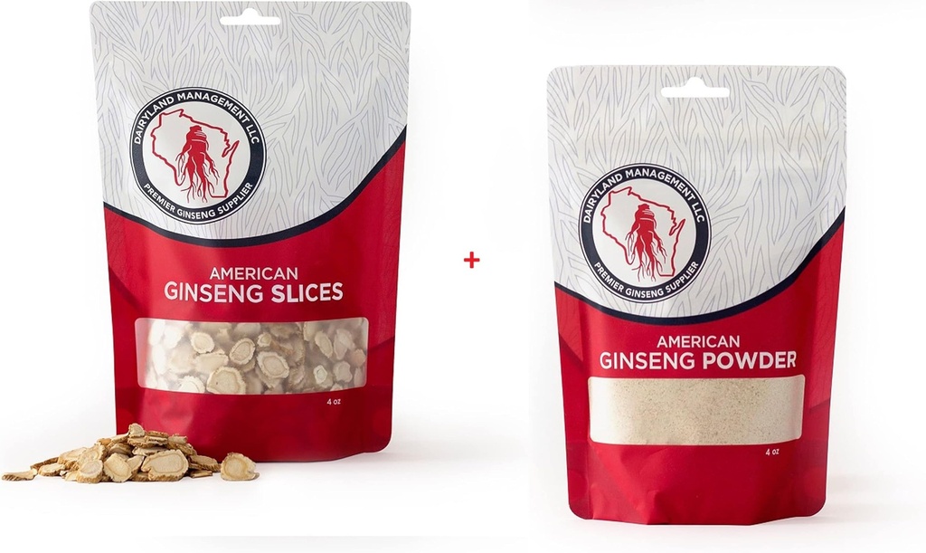 Dairyland American Ginseng Slices y Powder - 4 oz Pack Cada de Wisconsin Ginseng – Directo de Farmer a Consumidor