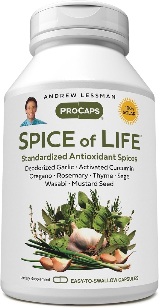 ANDREW LESSMAN Spice of Life 60 Capsules - Eight Scientifically Established Extracts, Concentrates. Health-Promoting Spices. Garlic, Curcumin, Oregano, Rosemary, Sage, Thyme, Mustard Seed, Wasabi