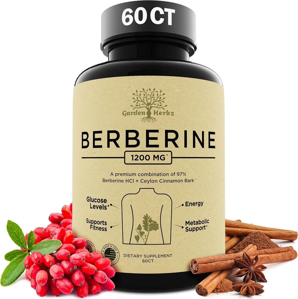 Berberine Supplement, Berberine 1200 Mg – Berberine HCL & Ceylon Cinnamon for Women & Men – Berberine Capsules Supports Healthy Immune System & Weight Management