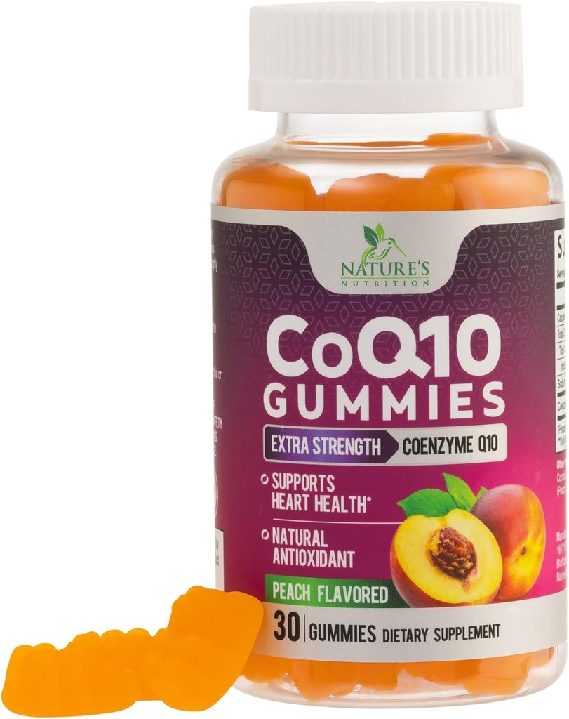 CoQ10 Gummies 100mg - 3X Strength, alta absorción, suplemento antioxidante para la producción de energía de la salud cardíaca, ultra coenzima Q10 Vitaminas, Coq 10 Suplementos, no GMO - 30 CoQ10 Gummies