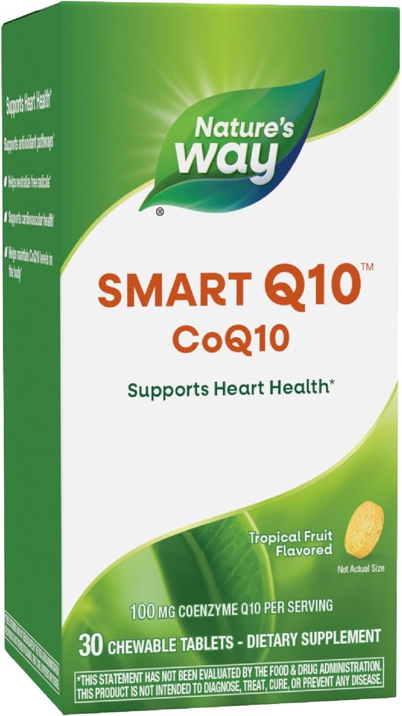 Manera de la naturaleza SMART Q10 CoQ10, apoya la salud del corazón y energía celular*, sabor a frutas tropicales, 100 mg por ser, 30 tabletas Chewable (paquete mayo Vary)