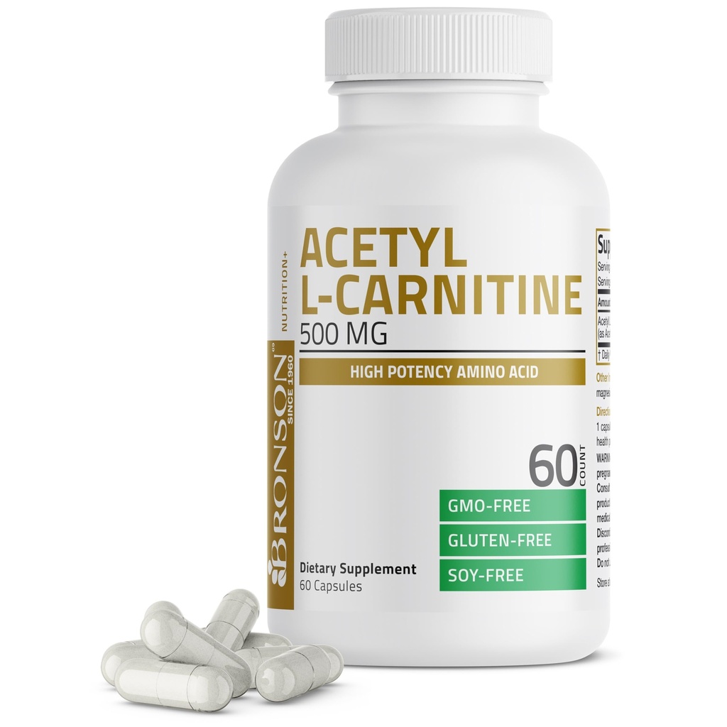Bronson Acetyl L-Carnitine 500 MG High Potency Amino Acid Non-GMO, 60 Capsules