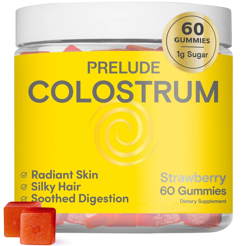 Prelude Bovine Colostrum Chews for Gut Health, Bloating &amp; Beauty for Women &amp; Hombre - Grasfed Colostrum Gummies for Digestive Health Immunity &amp; General Wellness - Colostrum Supplement Made in USA