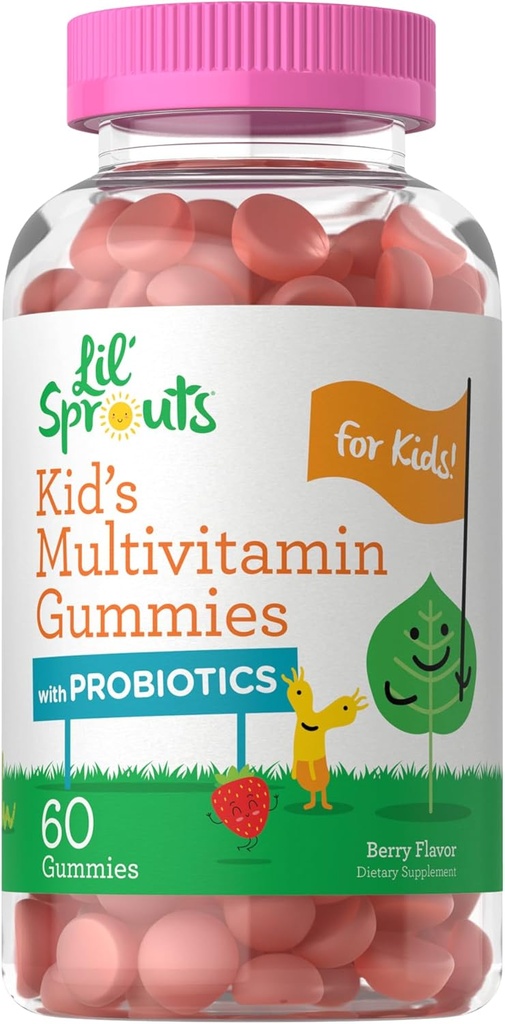 Carlyle Kids Multivitamin Gummies with Probiotics ← 60 Chewables ← Berry Flavor Silencio Vegetarian, Non-GMO, Gluten Free Children's Supplement TEN por Lil' Sprouts ← Embalaje May Vary