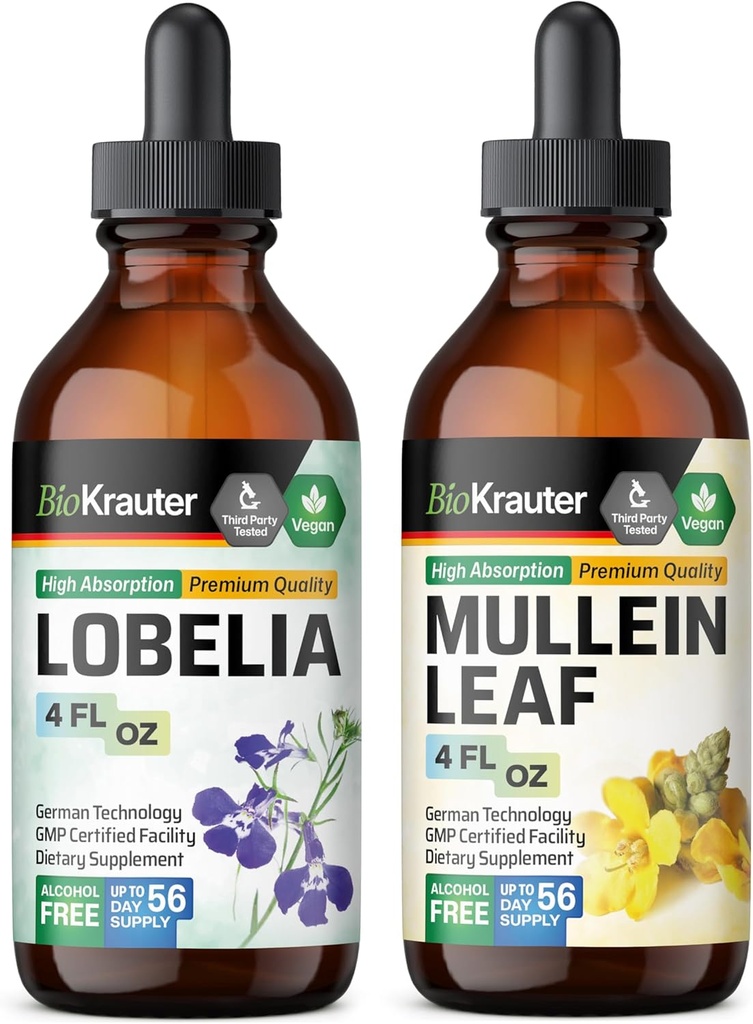 BIO KRAUTER Lobelia Tincture 4 Fl. Oz. &amp; Mullein Tincture 4 Fl. Oz.