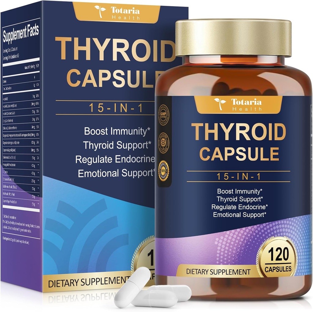 Soporte de tiroides para mujeres y hombres suplemento complejo cápsulas - Suplemento de tiroides de yodo con L Tyrosine Bladderwrack Kelp Ashwagandha Selenium Suplementos - Mood Enhancer Energy Blance Thyroid Level