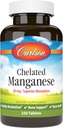 Carlson - Manganés Chelated, 20 mg - Absorción Superior, Metabolismo Saludable, Soporte de Huesos &amp; Salud Cerebro, 250 Tabletas