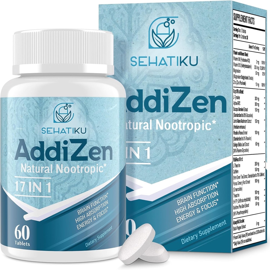 Suplemento cerebral de 17 en-1 para la memoria y el foco ← Natural Nootropics Brain Supplement for Brain Cognition, Energy TEN High Absorption TEN L-Theanine, Phytonutrient Blend and Vitamins B6, B12 TEN 60 Tablets