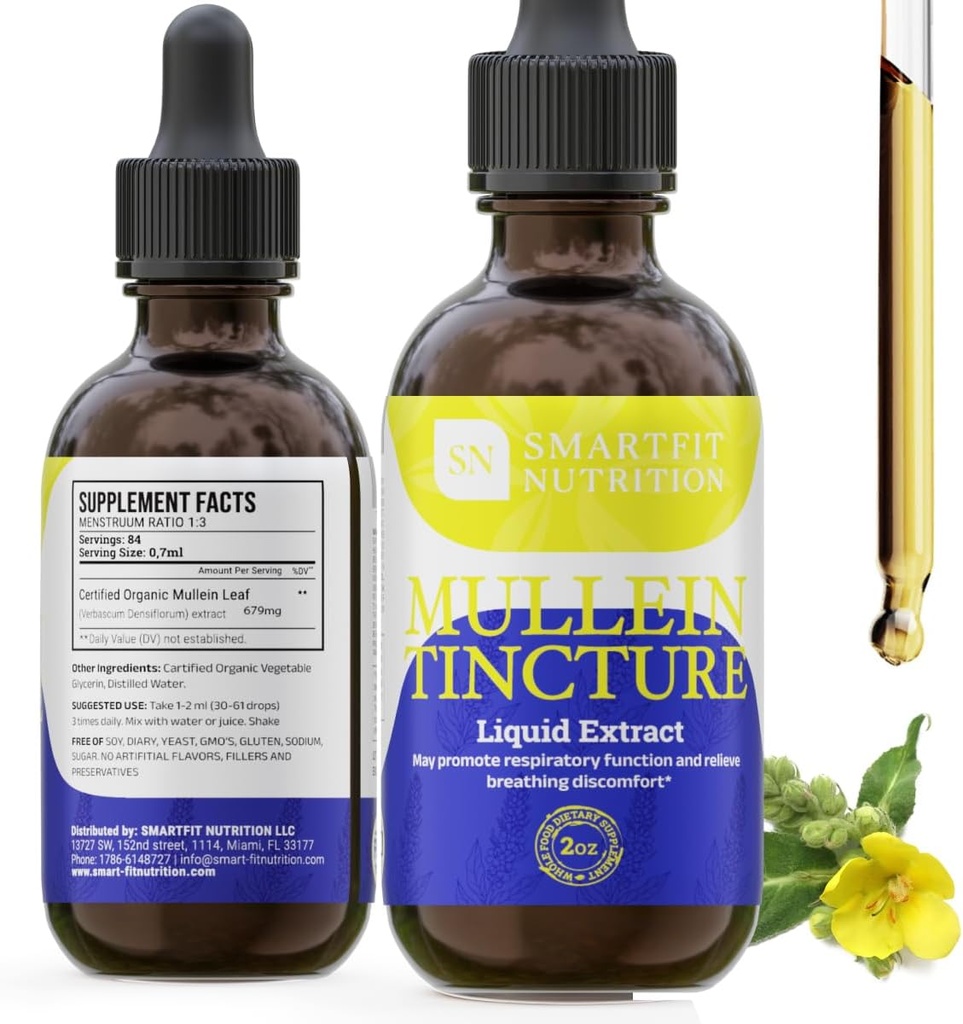 Mullein Leaf Extract - Mullein Drops - Lung Cleanse - Supplement for Respiratory System Support &amp; Healthy Mucous Membranes - Verbascum Densiflorum - 2 oz