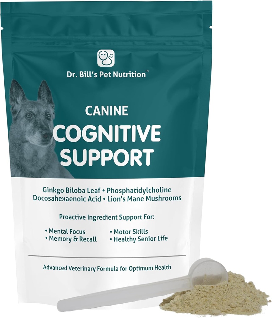 Apoyo Cognitivo Canino del Dr. Bill tóxico Apoyo Memoria Suplemento Multivitamínico para Perros tóxico Contiene Gingko Biloba, L-Carnosina, Vitamina B-12, L-Glutamina, L-Tyrosine y DHA para Perro Adulto y Senior